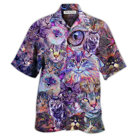 Hawaiian Shirt / Adults / S Cat Psychedelic Purple - Hawaiian Shirt - Reefox