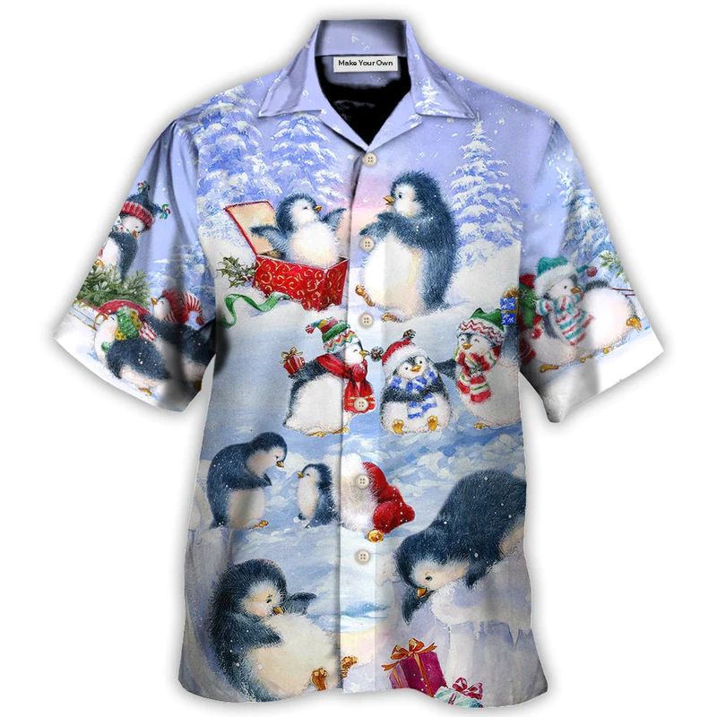 Christmas Penguin Family In Love Christmas Art Style - Hawaiian Shirt - Reefox