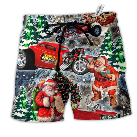 Beach Short / Adults / S Hot Rod Merry Christmas Red Style - Beach Short Reefox - Owls Matrix LTD