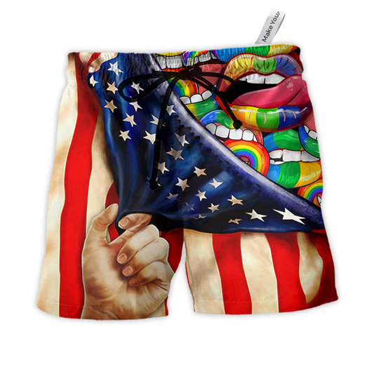 Beach Short / Adults / S LGBT Lip Love Style - Beach Short Reefox - Owls Matrix LTD