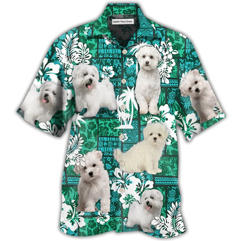 Hawaiian Shirt / Adults / S Maltese Dog Green Tropical Style - Hawaiian Shirt - Reefox