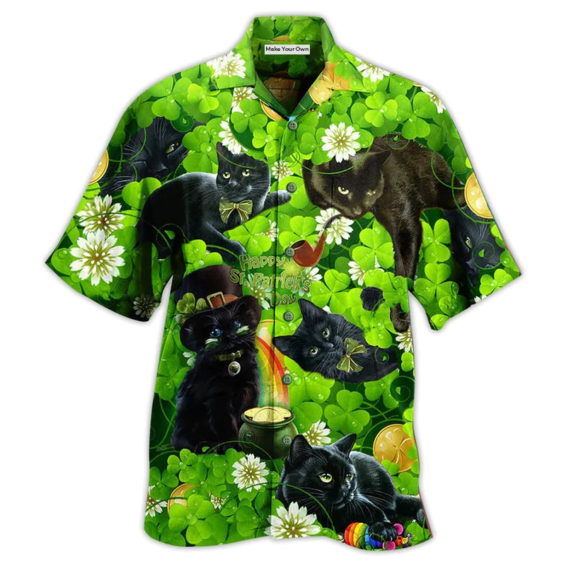 Hawaiian Shirt / Adults / S Black Cat Love Green Leaf - Hawaiian Shirt - Reefox