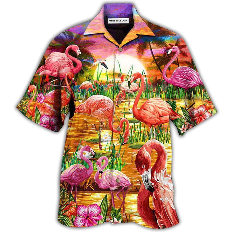 Hawaiian Shirt / Adults / S Flamingo Romantic Sunset With Flamingo - Hawaiian Shirt - Reefox
