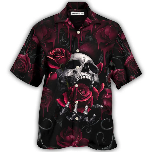 Hawaiian Shirt / Adults / S Skull Rose Blood Dark Screaming - Hawaiian Shirt - Reefox