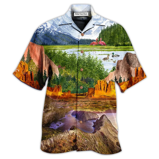 Hawaiian Shirt / Adults / S Camping Love Flamingo Landscape - Hawaiian Shirt - Reefox