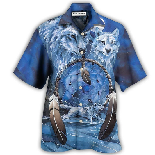 Hawaiian Shirt / Adults / S Native Style Love Peace Blue Wolf - Hawaiian Shirt - Reefox