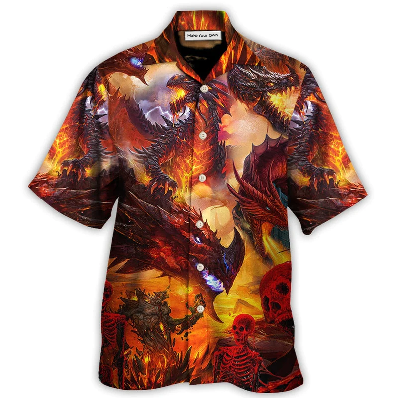 Hawaiian Shirt / Adults / S Dragon Red Skull Fire Art Style - Hawaiian Shirt - Reefox