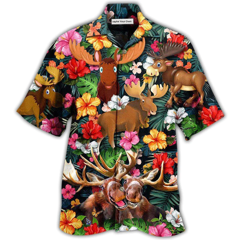 Hawaiian Shirt / Adults / S Moose Animals Happy Moose Aloha - Hawaiian Shirt - Reefox