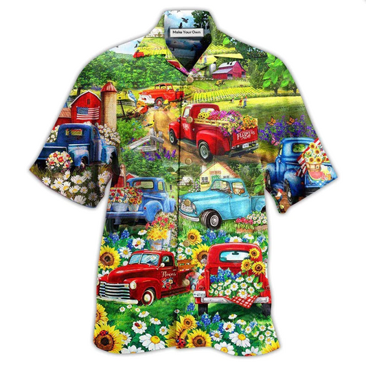 Hawaiian Shirt / Adults / S Truck Flower Pickup In The Flower Field - Hawaiian Shirt - Reefox