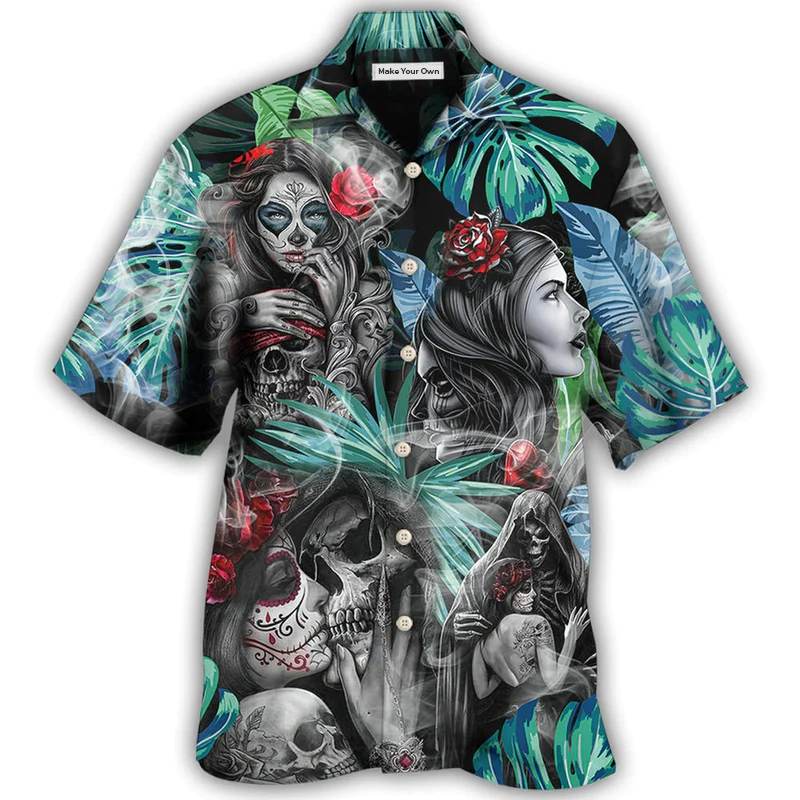 Hawaiian Shirt / Adults / S Skull Tropical White Smoke Red Flower - Hawaiian Shirt - Reefox
