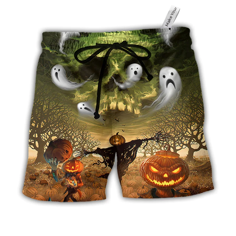 Beach Short / Adults / S Halloween Pumpkin Crazy Ghost Style - Beach Short Reefox - Owls Matrix LTD