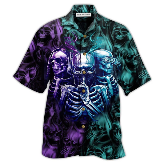 Hawaiian Shirt / Adults / S Skull Neither Hear Nor See - Hawaiian Shirt - Reefox