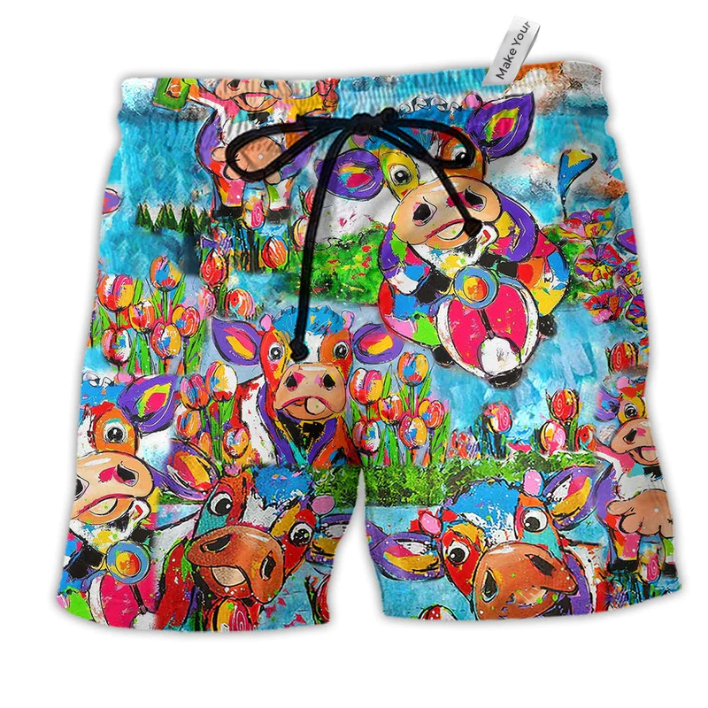 Beach Short / Adults / S Cow Happy Love Animals - Beach Short Reefox - Owls Matrix LTD