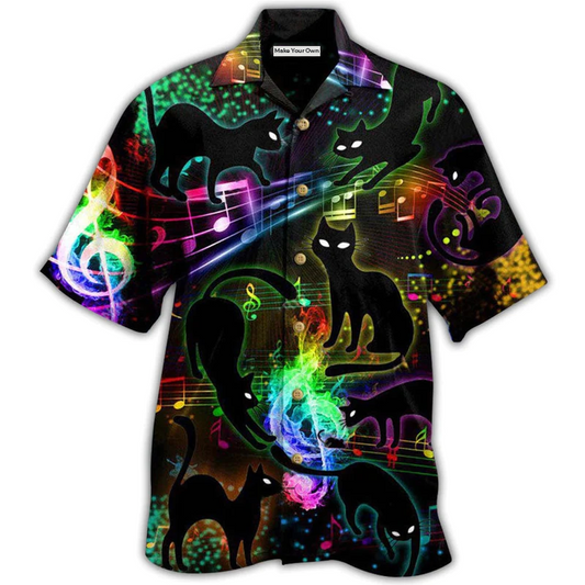 Hawaiian Shirt / Adults / S Black Cat The Magical Light Cats On Music Notes - Hawaiian Shirt - Reefox