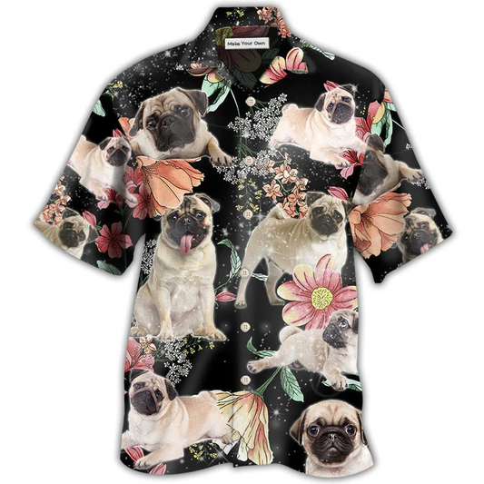 Hawaiian Shirt / Adults / S Pug Tropical Floral Style - Hawaiian Shirt - Reefox