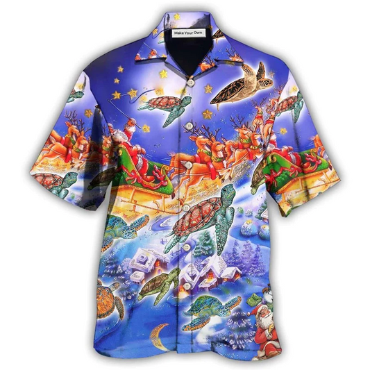 Hawaiian Shirt / Adults / S Turtle Neon Light Merry Christmas Happiness - Hawaiian Shirt - Reefox