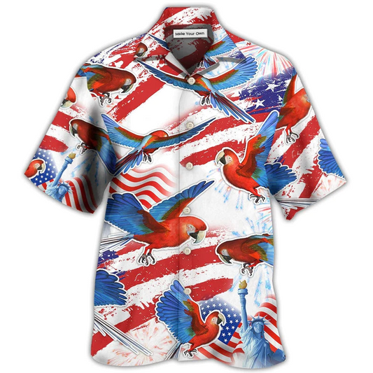Hawaiian Shirt / Adults / S Parrot US Flag Independence Day - Hawaiian Shirt - Reefox