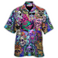 Hawaiian Shirt / Adults / S Hippie Mushroom And Skull Colorful Art - Hawaiian Shirt - Reefox