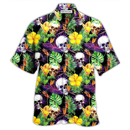 Hawaiian Shirt / Adults / S Skull Love Life Happy - Hawaiian Shirt - Reefox