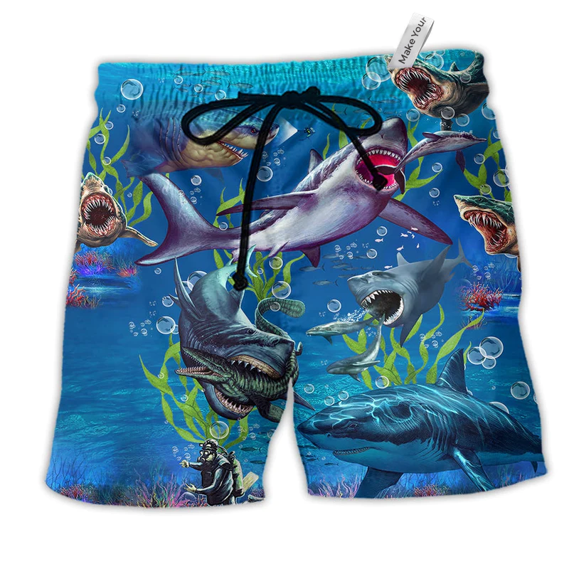 Beach Short / Adults / S Shark What If Megalodon Was Alive Blue Ocean - Beach Short Reefox - Owls Matrix LTD