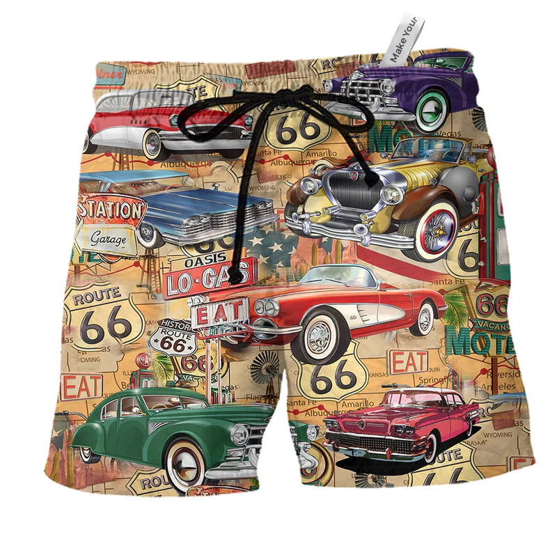 Beach Short / Adults / S Car The Mother Road Route 66 Road Trip - Beach Short Reefox - Owls Matrix LTD