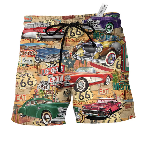 Beach Short / Adults / S Car The Mother Road Route 66 Road Trip - Beach Short Reefox - Owls Matrix LTD