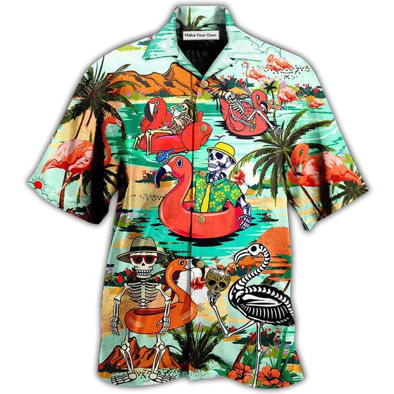 Hawaiian Shirt / Adults / S Flamingo Mountain Skull In Hawaii - Hawaiian Shirt - Reefox