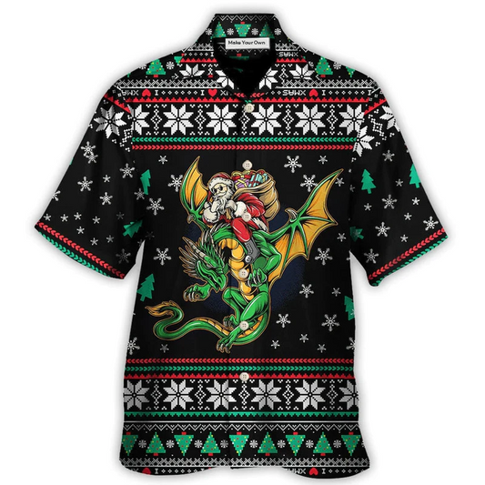Hawaiian Shirt / Adults / S Christmas Santa Claus With Dragon - Hawaiian Shirt - Reefox