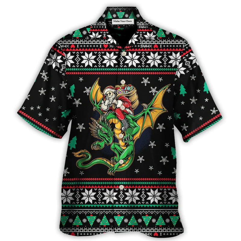 Hawaiian Shirt / Adults / S Christmas Santa Claus With Dragon - Hawaiian Shirt - Reefox