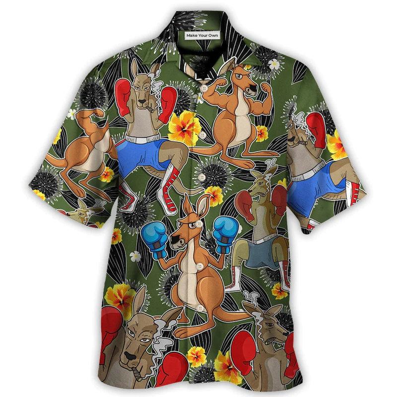 Kangaroo Boxing Tropical Vibe Funny Art - Hawaiian Shirt - Reefox