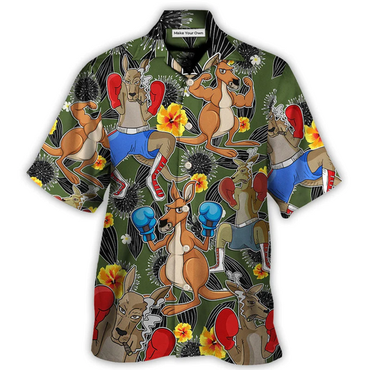 Kangaroo Boxing Tropical Vibe Funny Art - Hawaiian Shirt - Reefox