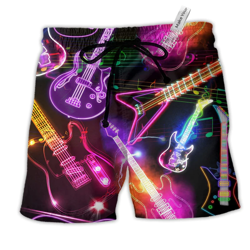 Beach Short / Adults / S Guitar Amazing Neon Christmas - Beach Short Reefox - Owls Matrix LTD