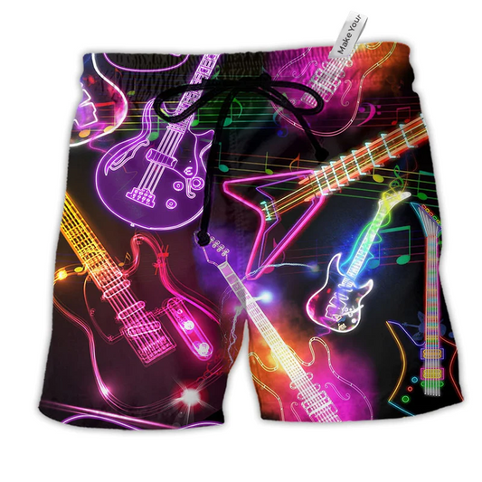Beach Short / Adults / S Guitar Amazing Neon Christmas - Beach Short Reefox - Owls Matrix LTD