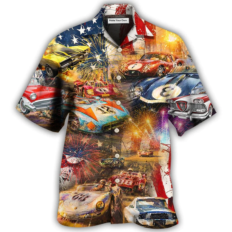 Hawaiian Shirt / Adults / S Car Racing Independence Day - Hawaiian Shirt - Reefox