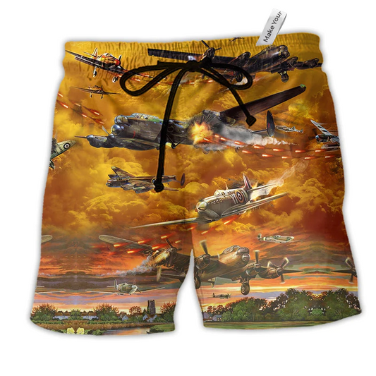 Beach Short / Adults / S Combat Aircraft Crashing Is What's Dangerous Sunset Sky - Beach Short Reefox - Owls Matrix LTD