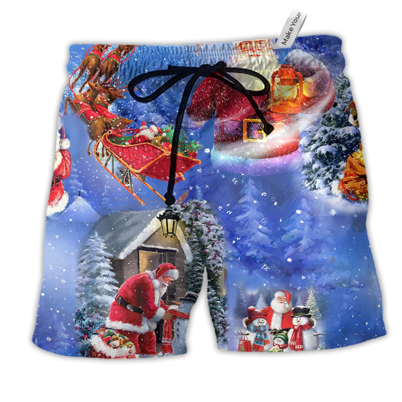Beach Short / Adults / S Merry Xmas Santa Claus Is Coming To Town - Beach Short Reefox - Owls Matrix LTD