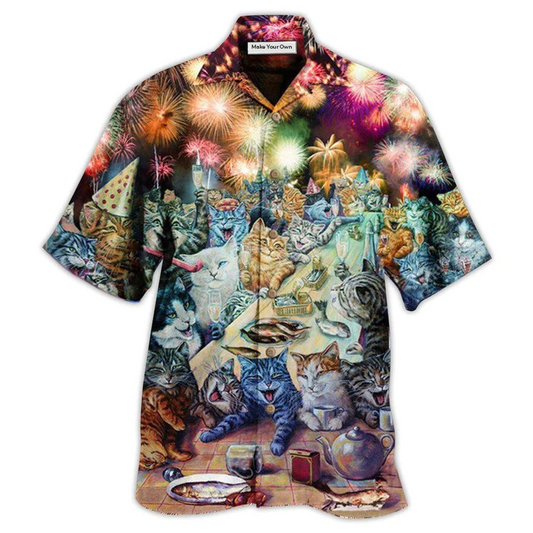 Hawaiian Shirt / Adults / S Cat New Years Party Of The Cats - Hawaiian Shirt - Reefox