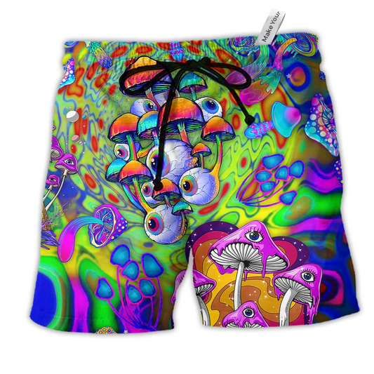 Beach Short / Adults / S Hippie Mushroom Eyes Color Style - Beach Short Reefox - Owls Matrix LTD