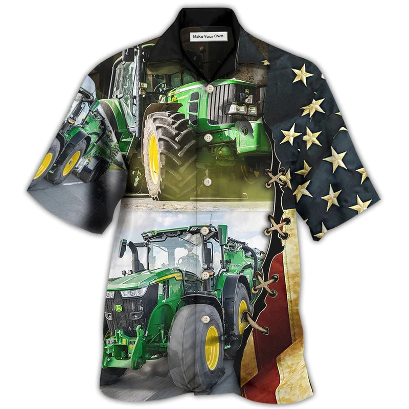 Hawaiian Shirt / Adults / S Tractor Independence Day Green Tractor US Flag - Hawaiian Shirt - Reefox