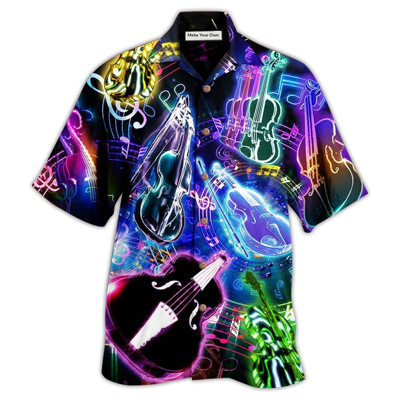 Hawaiian Shirt / Adults / S Violin Music Neon Style - Hawaiian Shirt - Reefox