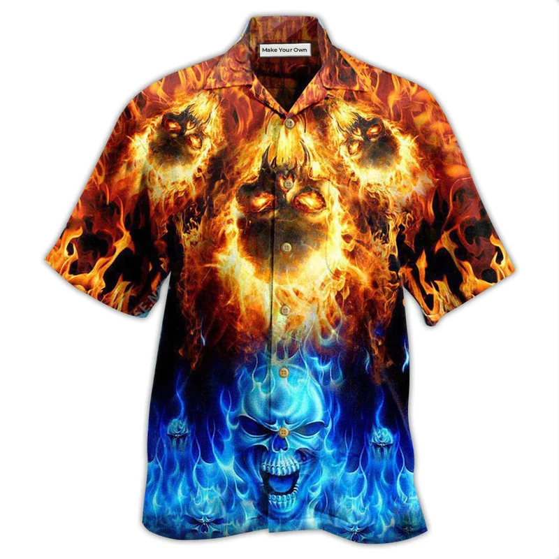 Hawaiian Shirt / Adults / S Skull Fire Burning Forever Fire And Water - Hawaiian Shirt - Reefox