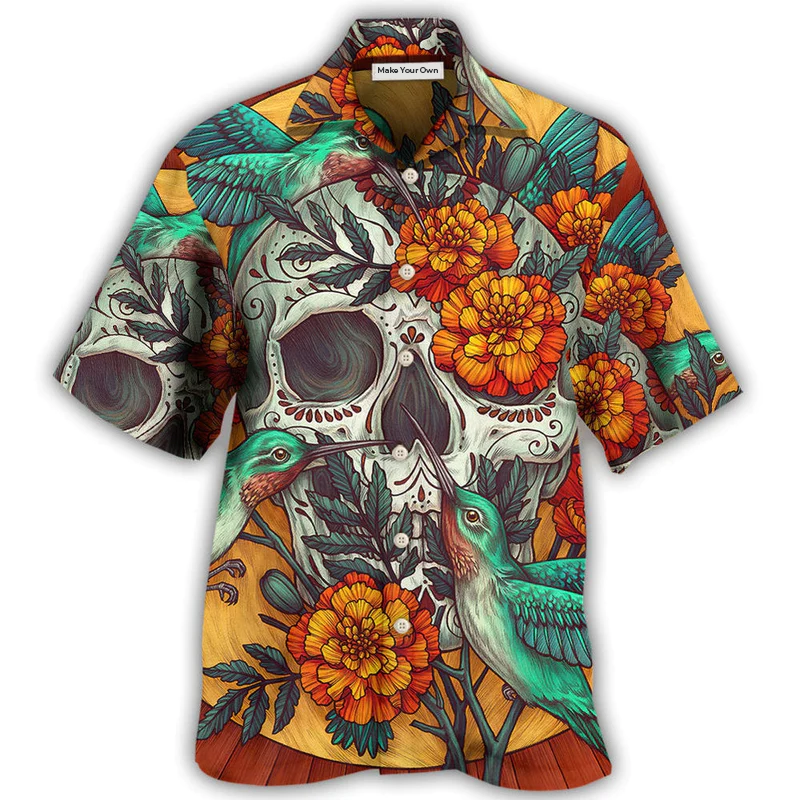 Hawaiian Shirt / Adults / S Skull Floral Skull Hummingbird - Hawaiian Shirt - Reefox