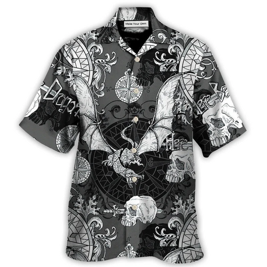 Hawaiian Shirt / Adults / S Dragon Snorting Fire Gothic Nautical Compass And Baroque - Hawaiian Shirt - Reefox