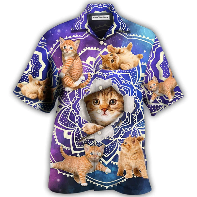 Hawaiian Shirt / Adults / S Cat Tabby Cat Yoga Galaxy Yoga Pose Funny - Hawaiian Shirt - Reefox