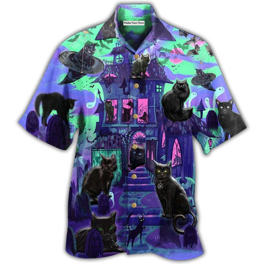 Hawaiian Shirt / Adults / S Black Cat In A Mysterious Haunted House - Hawaiian Shirt - Reefox