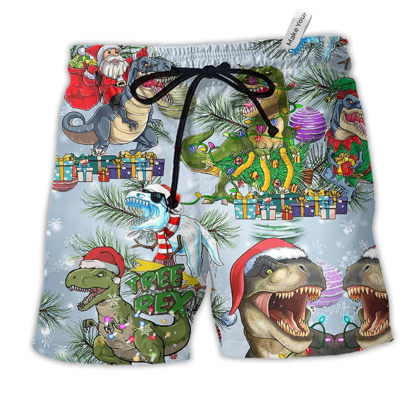 Beach Short / Adults / S Dinosaurs And Merry Xmas Colorful - Beach Short Reefox - Owls Matrix LTD