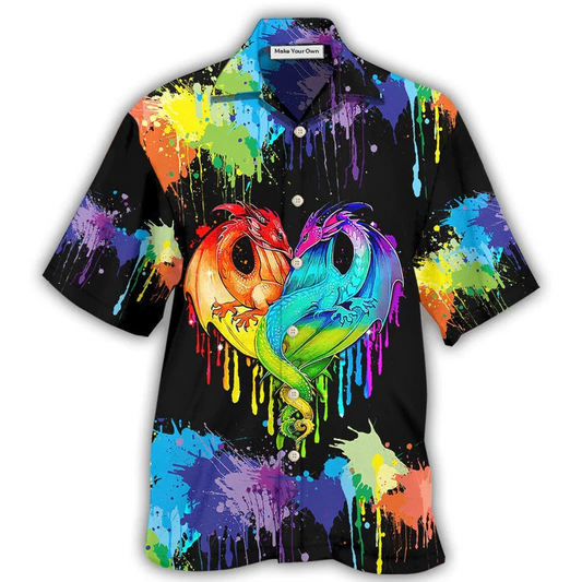 Hawaiian Shirt / Adults / S LGBT Pride Dragon Colorful - Hawaiian Shirt - Reefox