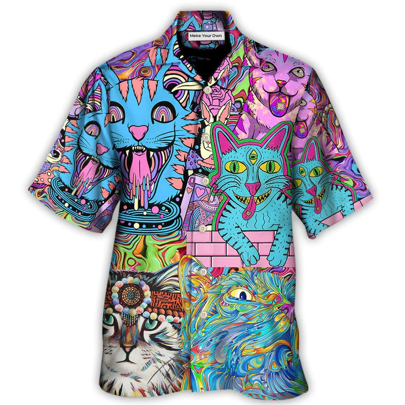 Hawaiian Shirt / Adults / S Hippie Cat Wonderful World - Hawaiian Shirt - Reefox