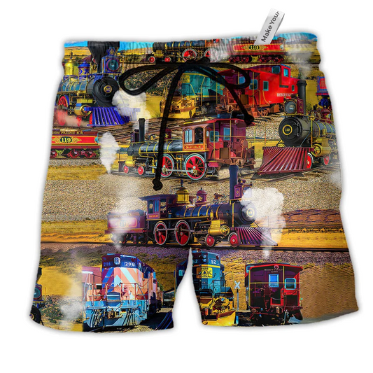 Beach Short / Adults / S Train It's Better To Travel Well Than To Arrive Colorful - Beach Short Reefox - Owls Matrix LTD
