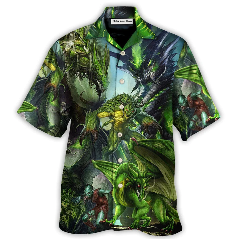 Hawaiian Shirt / Adults / S Dragon Green Skull Lover Art Style - Hawaiian Shirt - Reefox